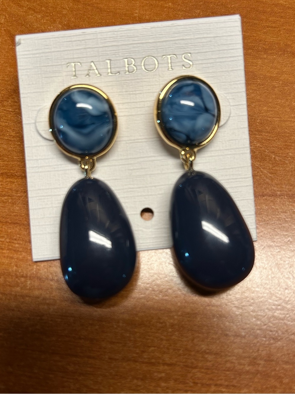 Talbots Blue Marble and Deep Blue Teardrop Earrings